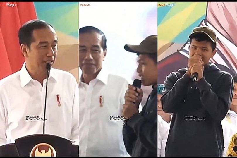Momen kocak Juventus Tri  Galatama ketika memperkenalkan diri ke Presiden Joko Widodo. (Menuju Indonesia Maju)