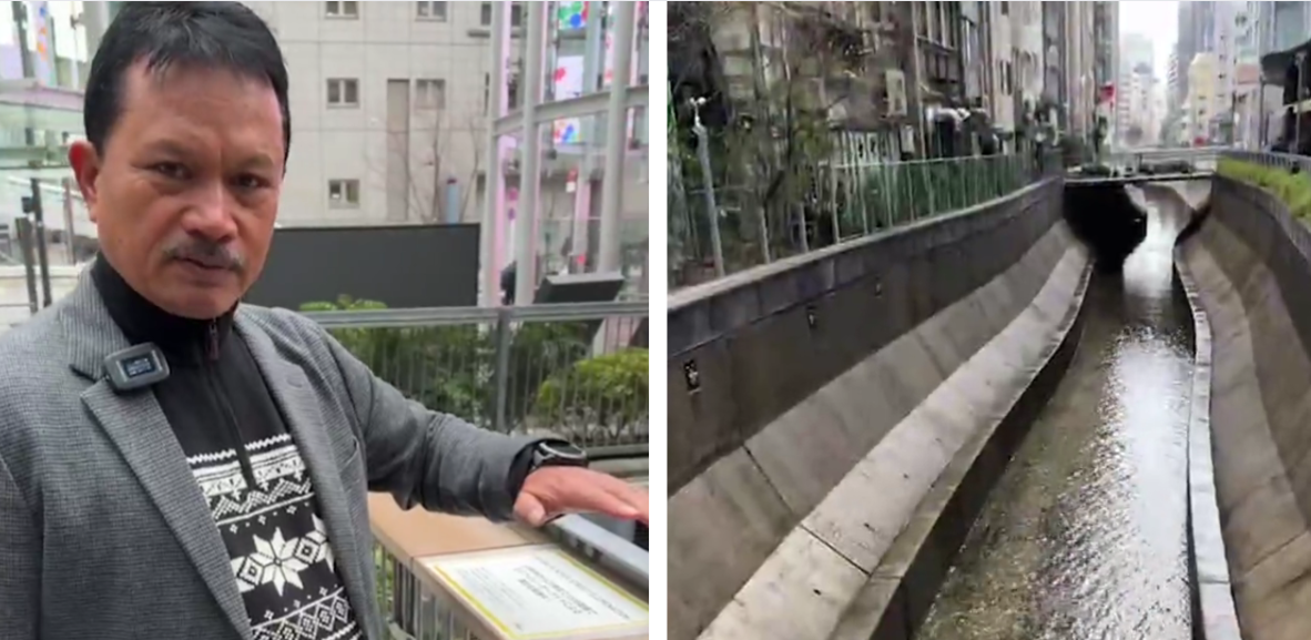 BERSIH: Wali Kota Madiun Maidi menunjukkan aliran sungai di Shibuya, Tokyo, Jepang, yang tampak bersih. (INSTAGRAM @PAKMAIDI)