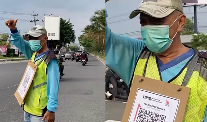 Polisi cepek pakai QRIS di Sidoarjo.