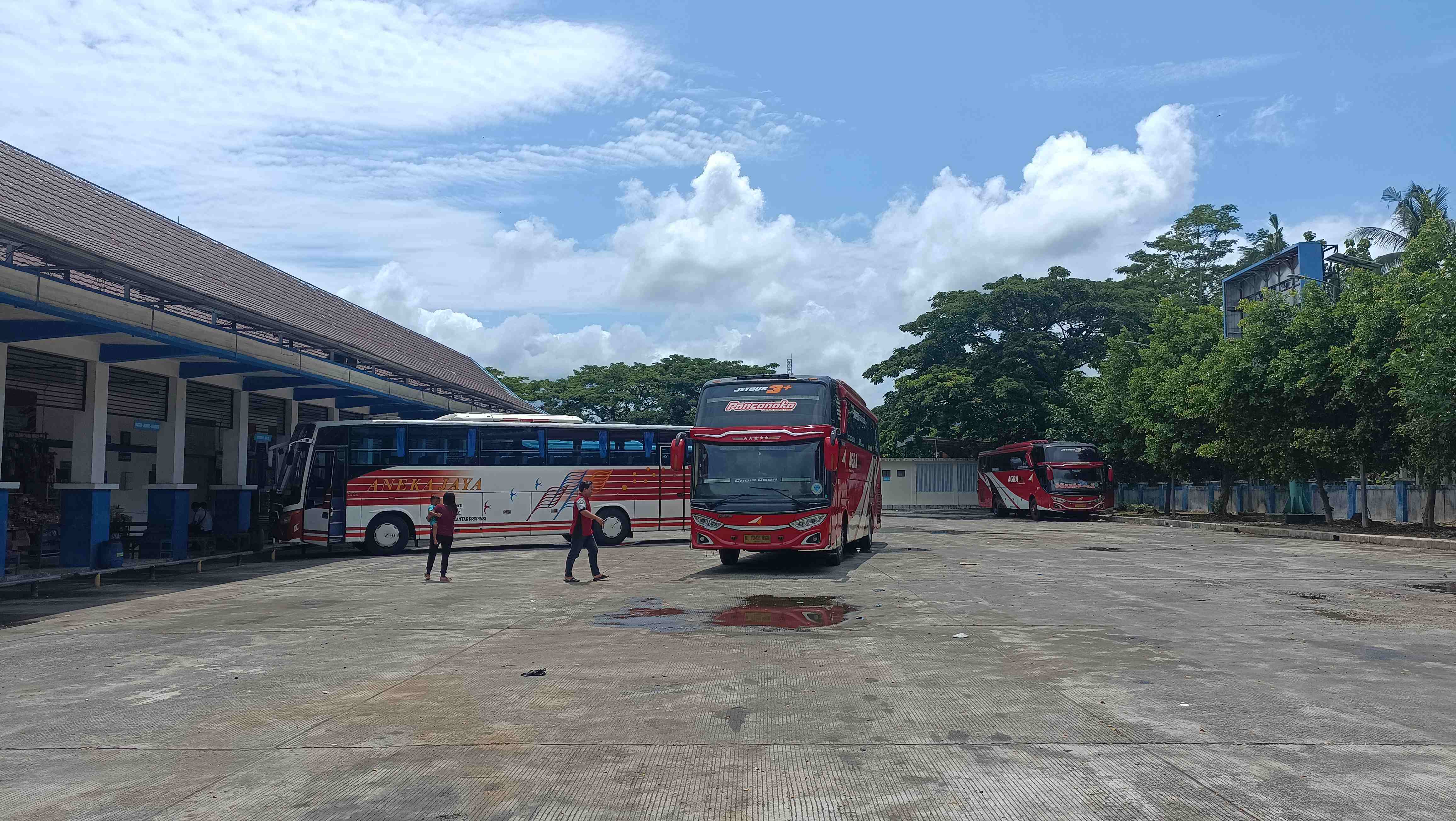 BIASA SAJA: Penumpang bus yang berangkat maupun datang di Terminal Bus Tipe A Pacitan tetap normal kendati saat ini momen liburan panjang Isra Miraj dan Imlek. (NUR CAHYONO/RADAR PACITAN)