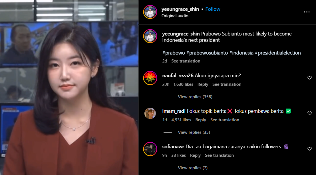 VIRAL: Shin Ye-eun atau Yeeun Grace, news anchor cantik dari Arirang. (INSTAGRAM @YEEUNGRACE_SHIN)