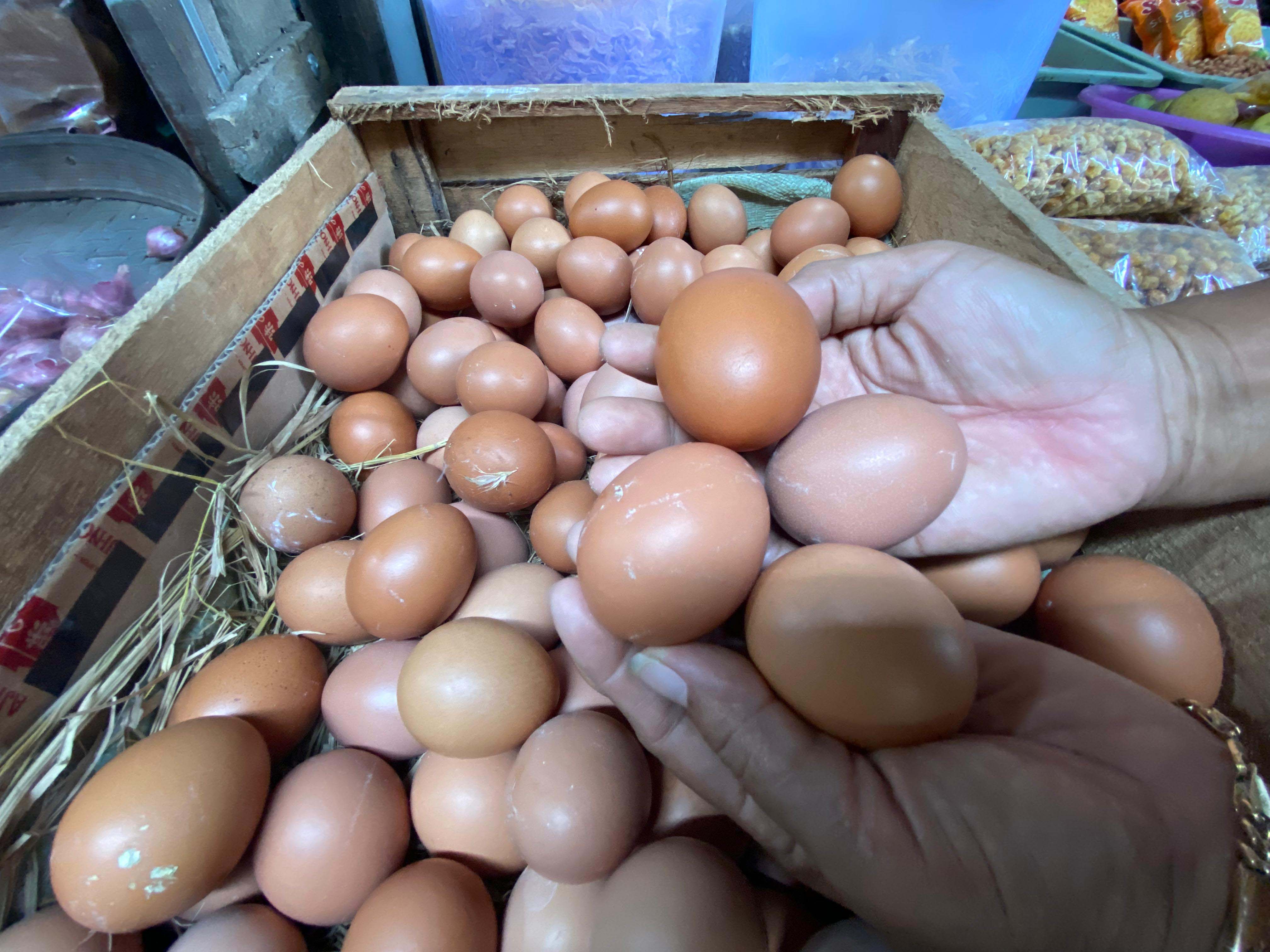 MERANGKAK NAIK: Harga telur ayam di Pasar Pagotan, Geger dikeluhkan mahal. (DIAN RAHAYU/RADAR CARUBAN)