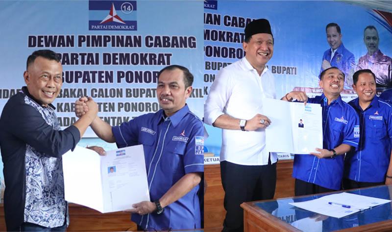 BERBURU REKOM : Sugiri Sancako dan Ipong Muchlissoni saat Pendaftaran Bakal calon bupati (bacabup) Pilkada Ponorogo di Kantor DPC Demokrat beberapa waktu lalu.