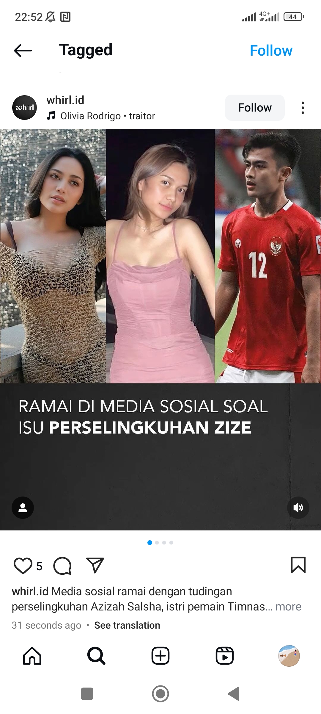 VIRAL: Dugaan perselingkuhan Azizah Salsha, istri Pratama Arhan, viral di media sosial. (INSTAGRAM)