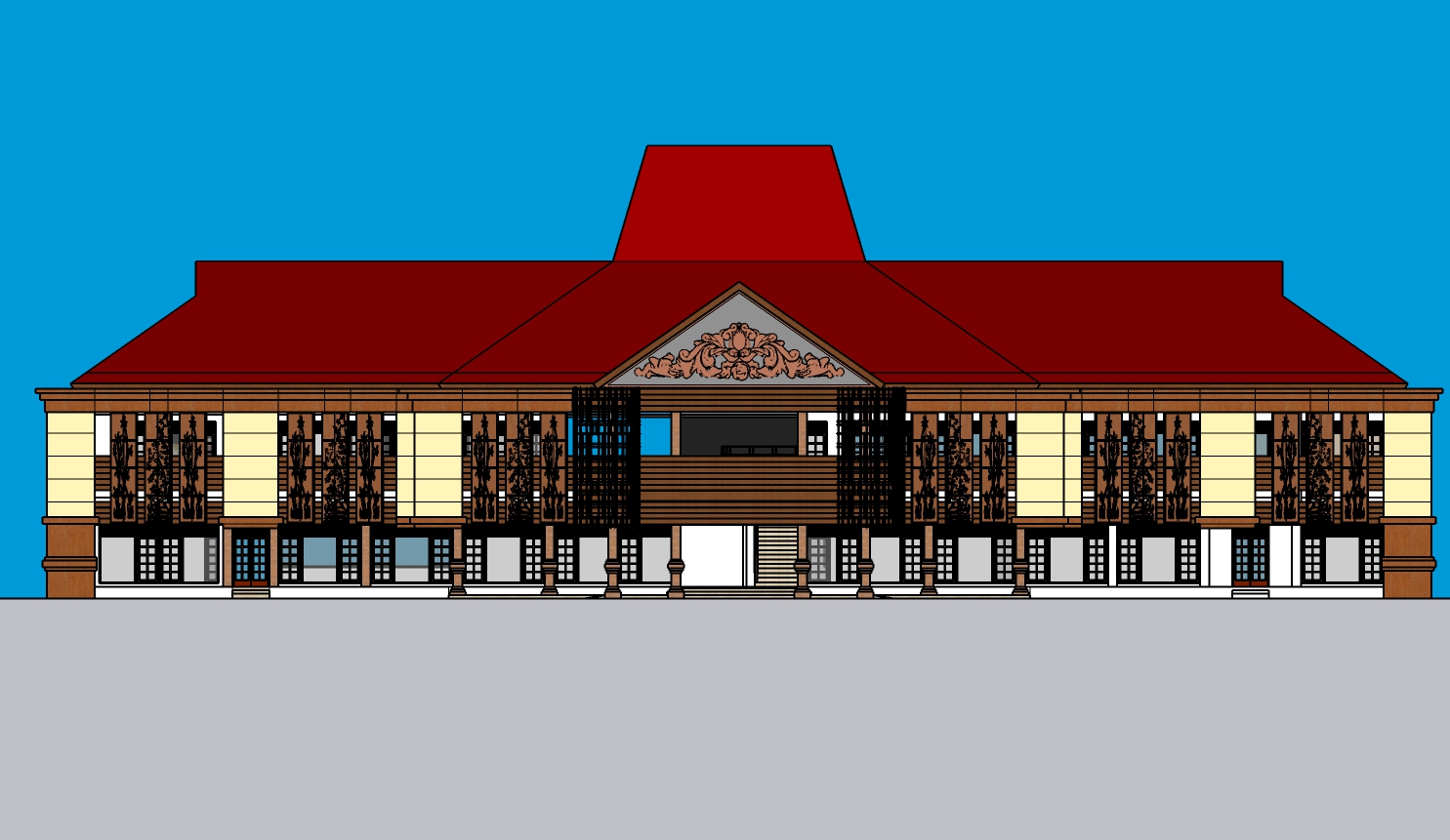 MODERN: Tampilan desain bangunan kantor bupati Magetan dengan tambahan ornamen fasad. (DPUPR UNTUK RADAR MAGETAN)