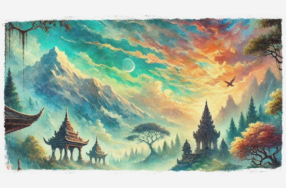 Ilustrasi alam dalam cerita wayang. (AI GENERATED/CHAT GPT)
