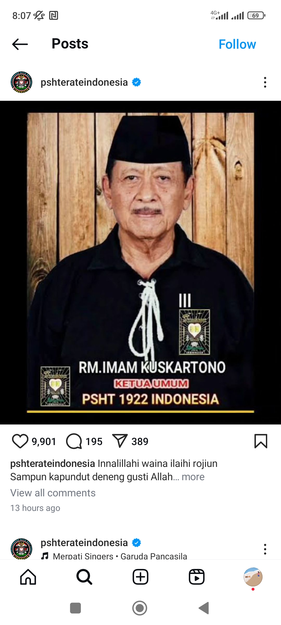 RM Imam Koeskartono, Ketum PSHT 1922 (INSTAGRAM)
