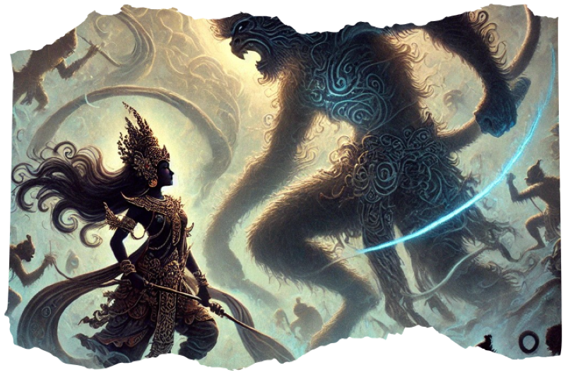 Ilustrasi cerpen lakon wayang Sarpakenaka Gugur (AI GENERATED/CHAT GPT)