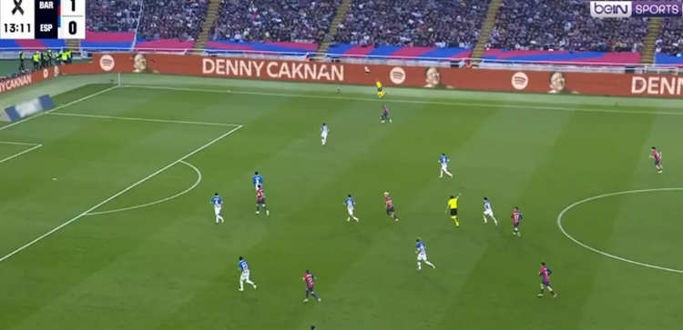 Nama Denny Caknan saat muncul di e-board laga Barcelona vs Espanyol.
