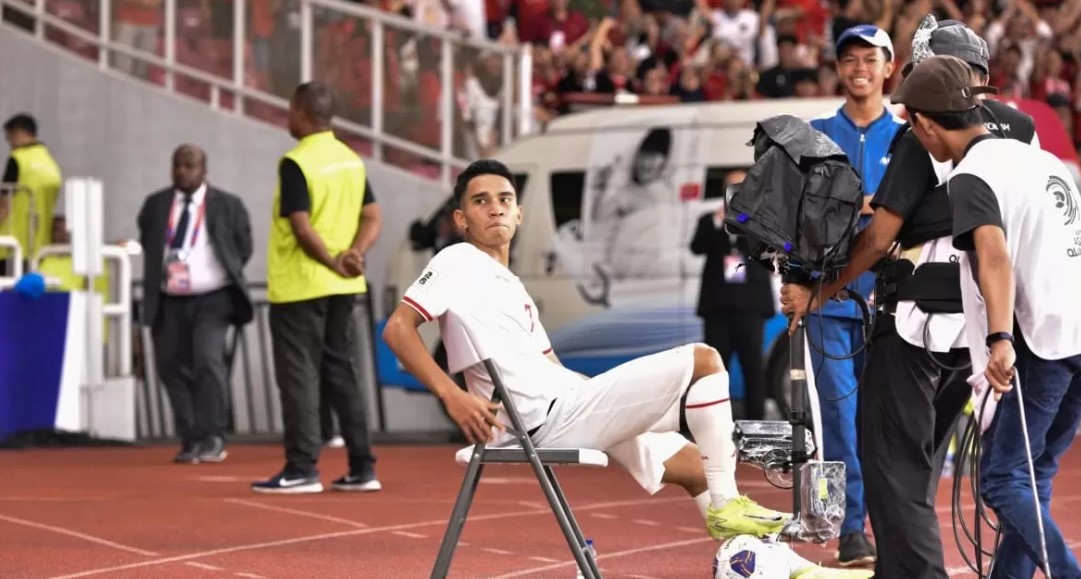 IKONIK: Selebrasi Marselino Ferdinan saat mencetak gol ke gawang Arab Saudi, saat Timnas Indonesia berlaga di Kualifikasi Piala Dunia 2026.
