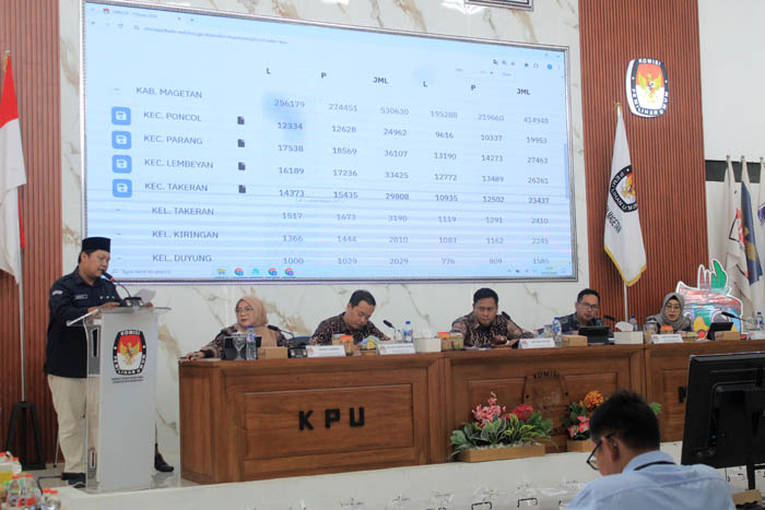 TUNGGU KEPUTUSAN : Rekapitulasi penghitungan suara hasil Pilkada Magetan 2024 beberapa waktu lalu.