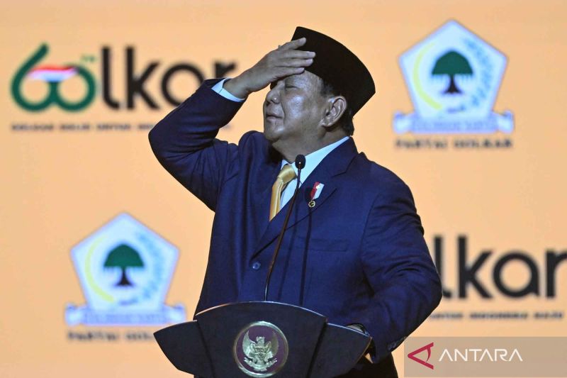 Presiden Prabowo Subianto saat sambutan di HUT Ke-60 Partai Golkar di Sentul International Convention Center (SICC), Bogor, Kamis 12 Desember 2024.