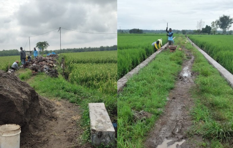 BANGUN TPT: Jalan usaha tani di wilayah Desa Begal telah dibangun tanggul penahan tanah (TPT). Kini berfungsi normal untuk mendukung akses angkutan pertanian lebih lancar.