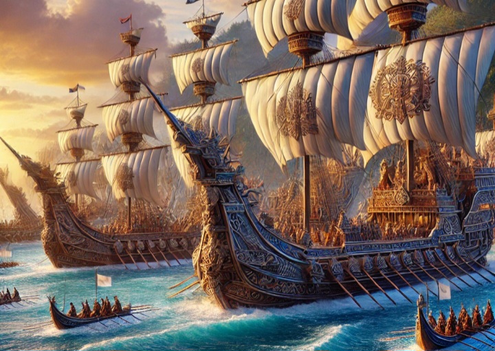 Ilustrasi kapal perang Majapahit.