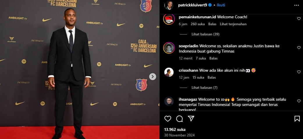 Instagram Patrick Kluivert diserbu warganet Indonesia, usai mencuat isu dirinya sebagai calon pelatih Timnas Indonesia yang baru menggantikan Shin Tae Yong.