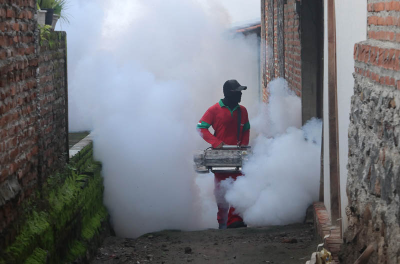 ASAP TEBAL : Petugas fogging kembali beraksi seiring merebaknya kasus demam berdarah di Ponorogo awal tahun 2025.&nbsp; &nbsp;