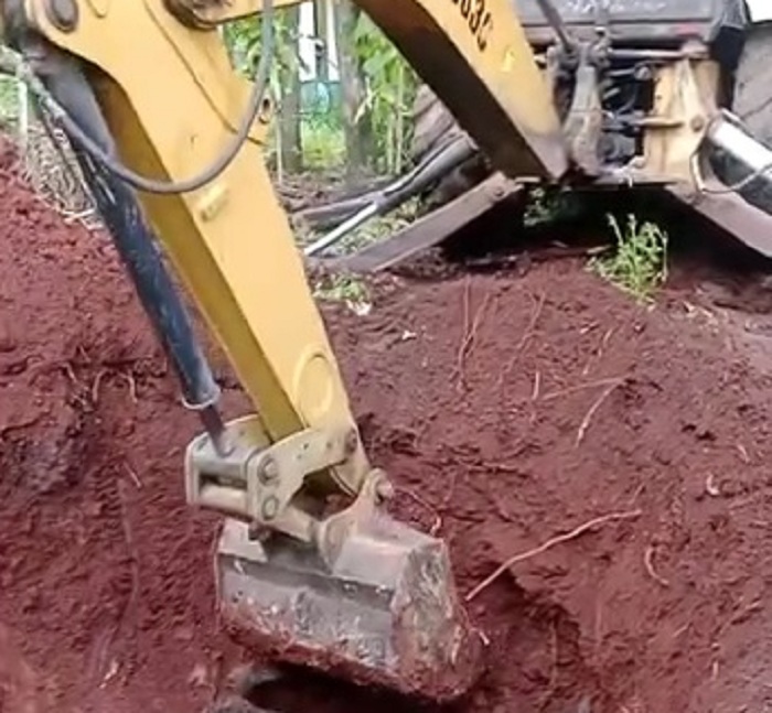 GALI LUBANG: Proses penguburan hewan ternak yang mati di Desa/Kecamatan Kendal, Ngawi, menggunakan bantuan alat berat, Kamis 16 Januari 2025.&nbsp;