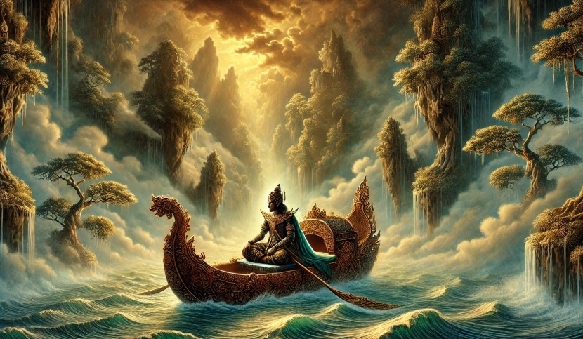 Ilustrasi lakon wayang Pancawala Larung