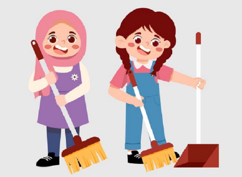 ILUSTRASI: Bocah wadon yen nyapu kudu resik. (FREEPIK)