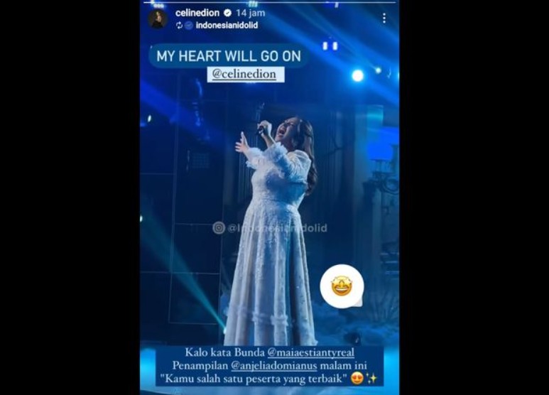 Celine dion di media sosialnya mengunggah ulang postingan penampilan Anjelia Dom di Spektauler Show Indonesian Idol 2025.