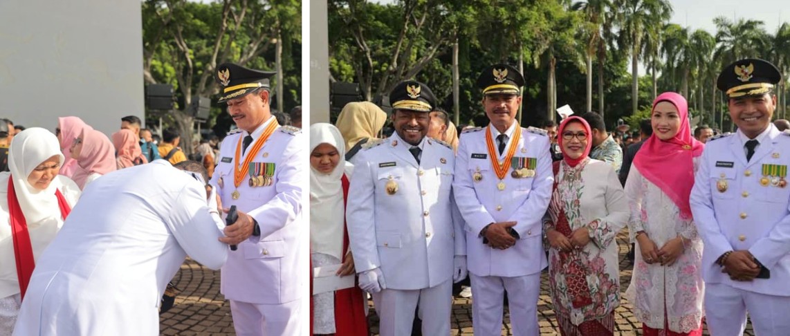 Wagub Papua Barat Daya Ahmad Nausrau reuni dengan ayah angkatnya, Wali Kota Madiun Maidi, saat pelantikan kepala daerah serentak.