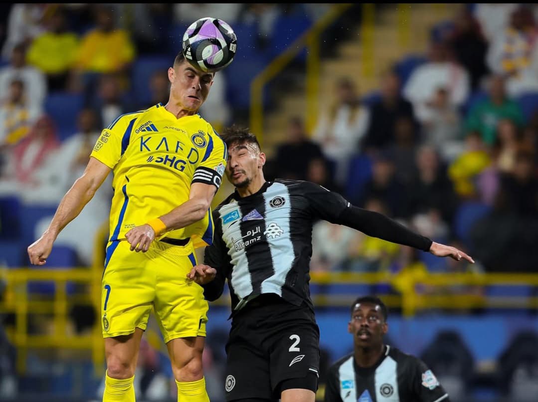 Aksi Cristiano Ronaldo di laga Al Nassr vs Al Shabab, dalam lanjutan Liga Pro Saudi.