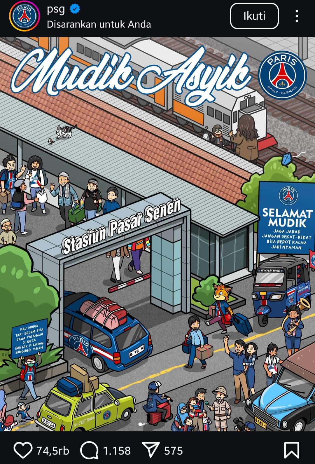 Viral! PSG unggah ilustrasi mudik di Stasiun Pasar Senen untuk rayakan Lebaran 2025. Netizen!