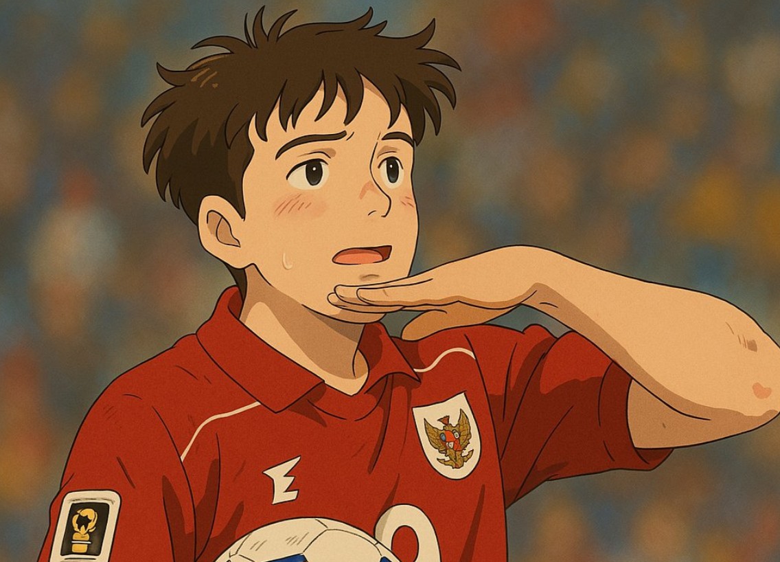 Hasil ilustrasi pemain Timnas Indonesia Ole Romeny dengan bergaya Ghibli oleh Chat GPT.