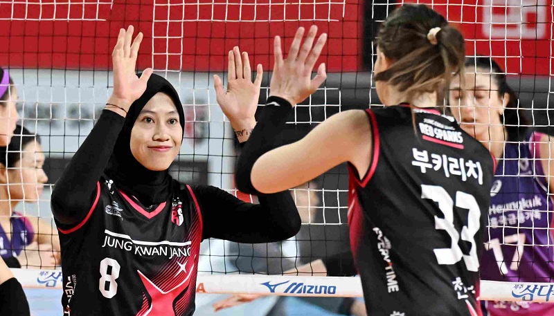 Meriam kembar Red Sparks Megawati Hangestri- Vanja Builic jadi andalan lawan Pink Spiders di leg 4 Final Liga Voli Korea Selatan, Minggu 6 April 2025.