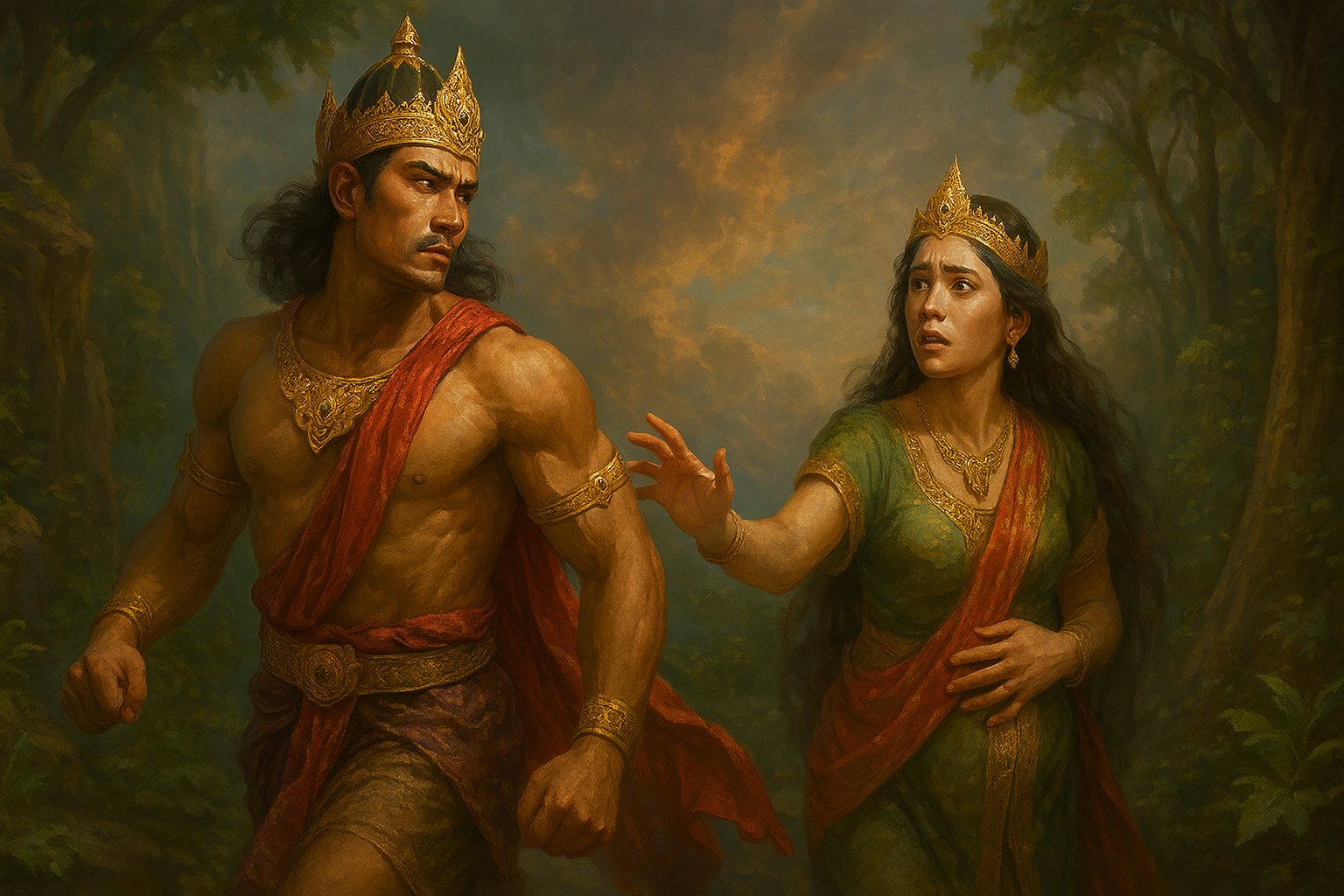 Ilustrasi tokoh wayang Arjuna dan Subadra.