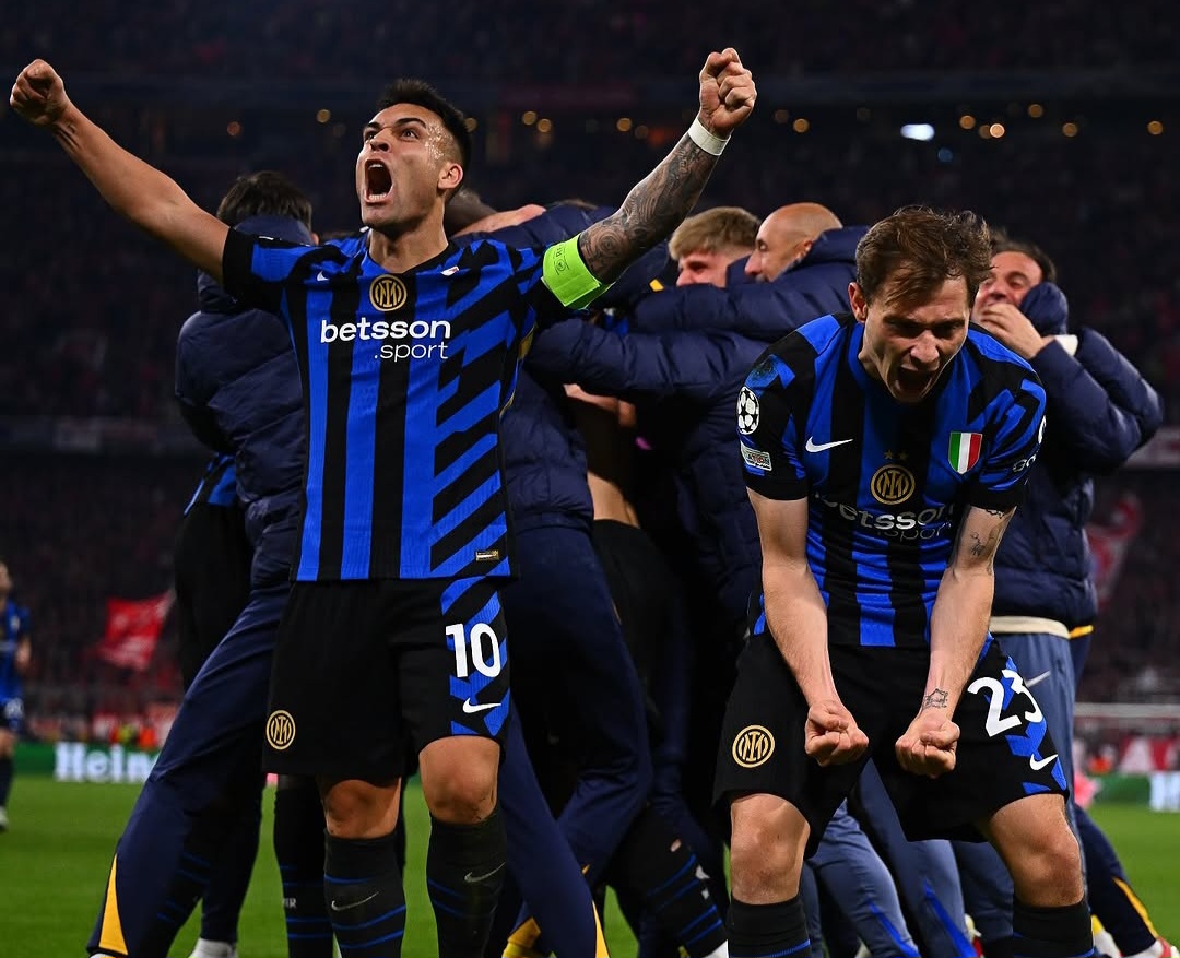 Victory, seleberasi pemain Inter Milan usai cetak gol ke gawang Bayern.