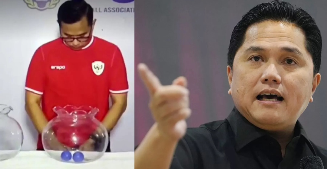 Tangkapan layar saat Dessy Arfianto melakukan drawing Liga 4 putaran nasional di grup N yang viral di media sosial. (kiri), Erick Thohir (kanan).