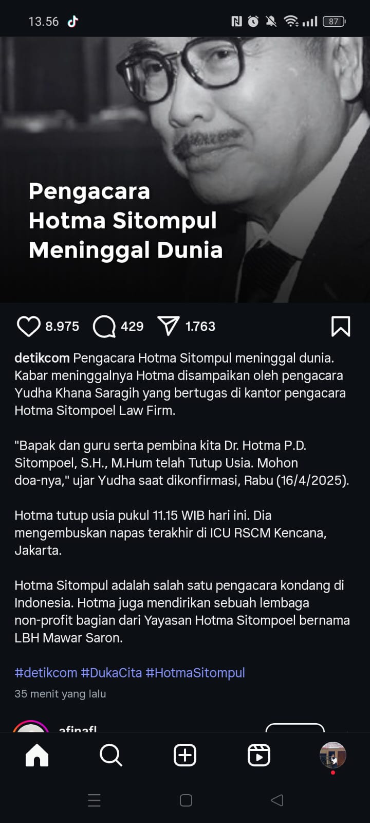 Hotma Sitompul meninggal.