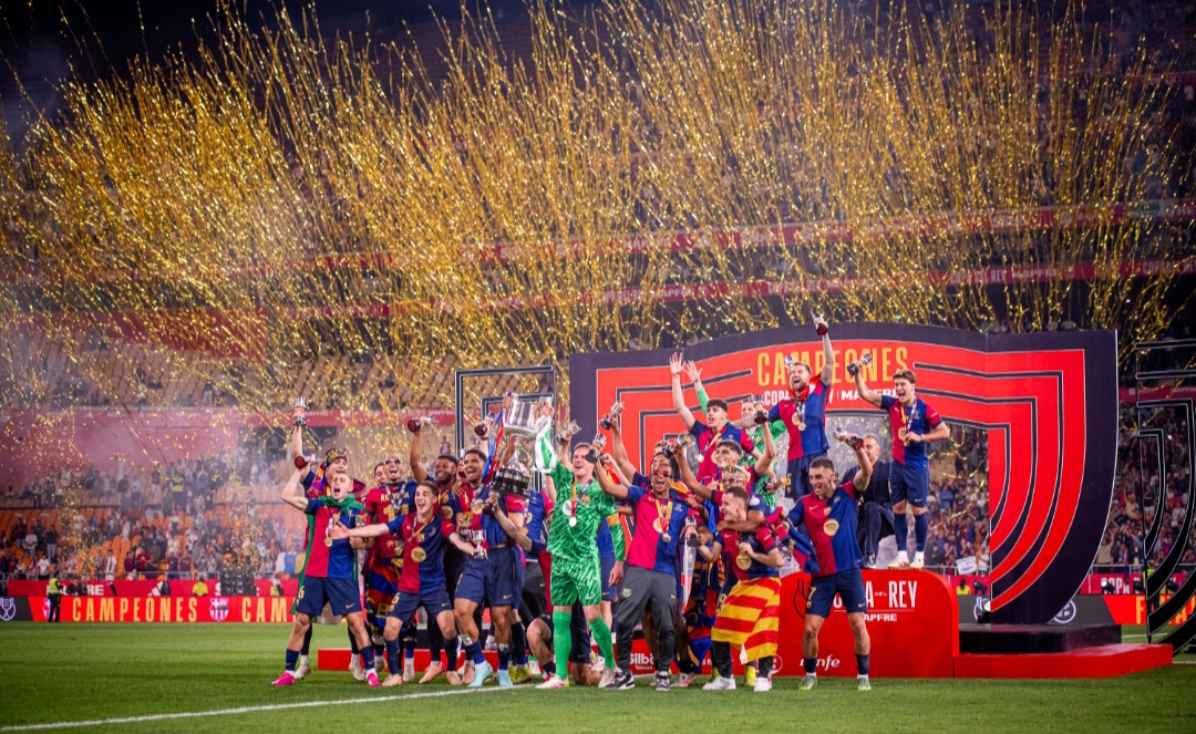 Perayaan gelar juara Copa Del Rey Barcelona.