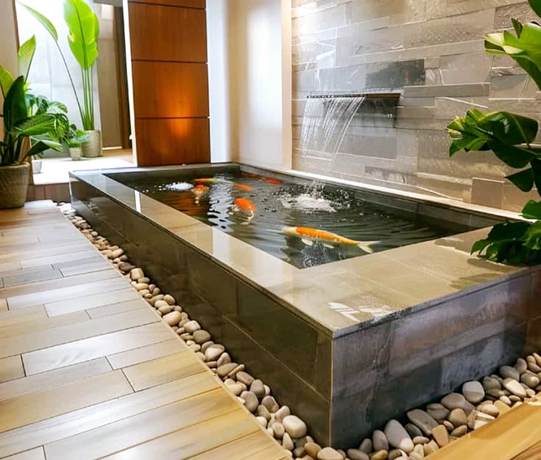 Kolam koi minimalis bisa menjadi pilihan terbaik, biaya pembuatan juga terjangkau.