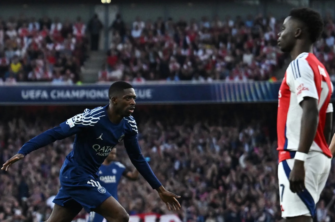 Ousmane Dembele merayakan gol ke gawang Arsenal di Semifinal Liga Champions, Rabu 30 April 2025.
