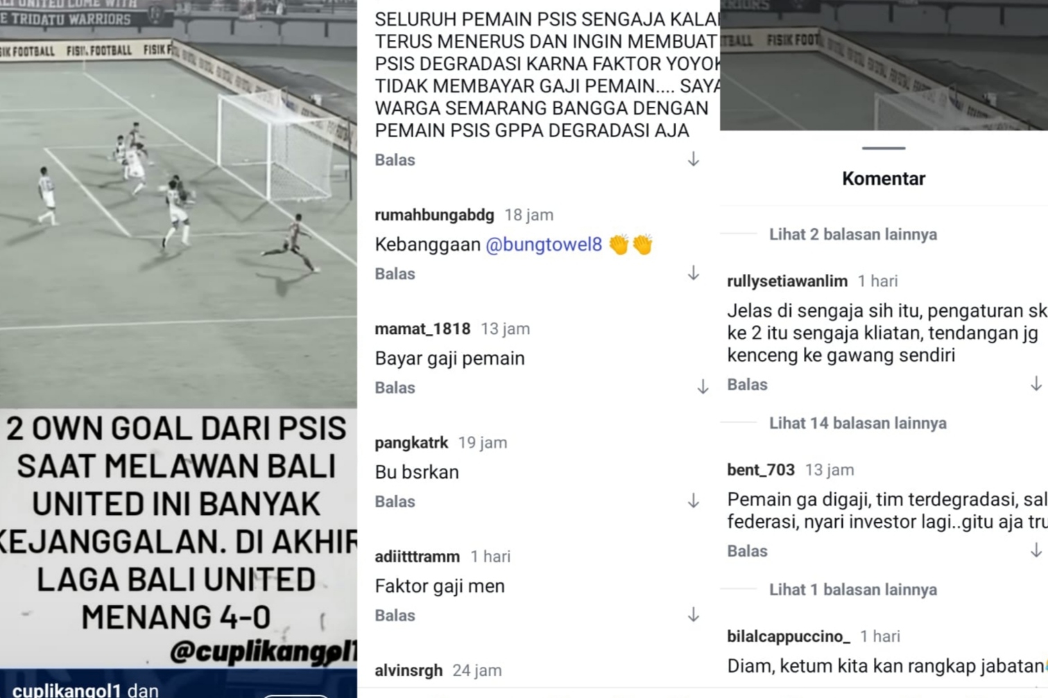 Ragam komentar warganet menyoal dugaan sepak bola gajah di laga PSIS vs Bali United dalam lanjutan Liga 1.