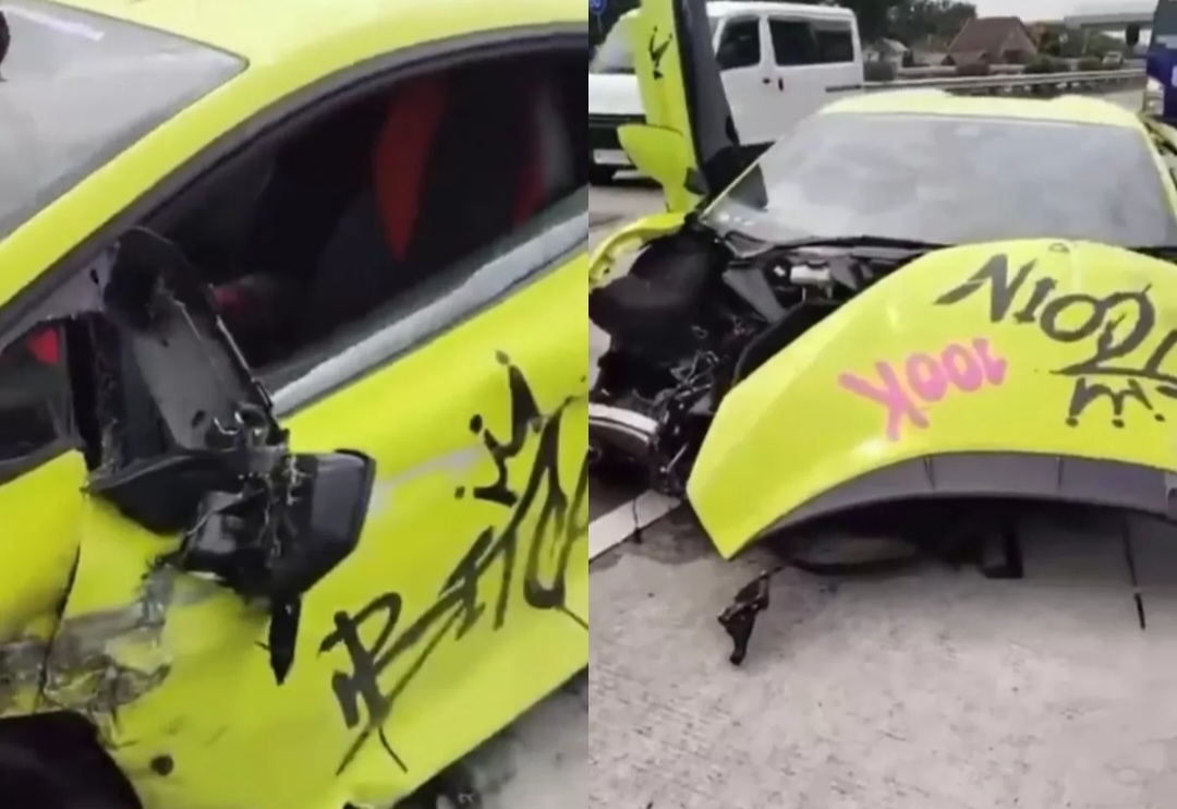 Lamborghini Revuelto rusak parah setelah menabrak Suzuki S-Presso.