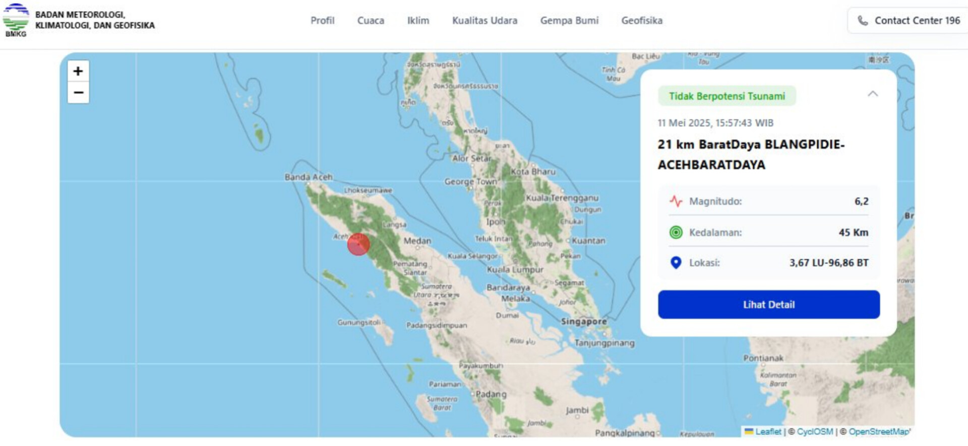 Gempa magnitudo 6,2 SR guncang Aceh Barat Daya, warga setempat sempat panik. FOTO: TANGKAPAN LAYAR BMKG
