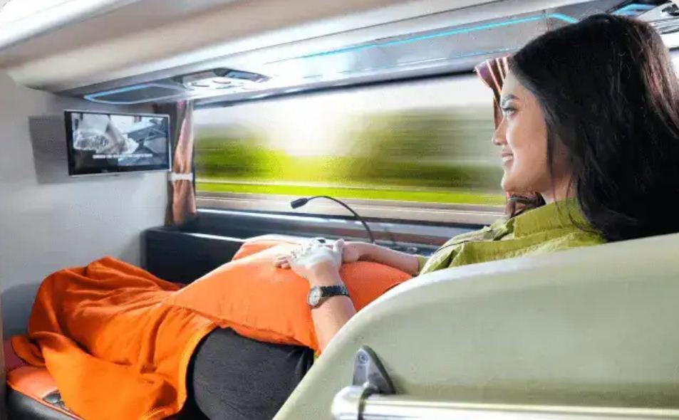 Ilustrasi interior nyaman sleeper bus.