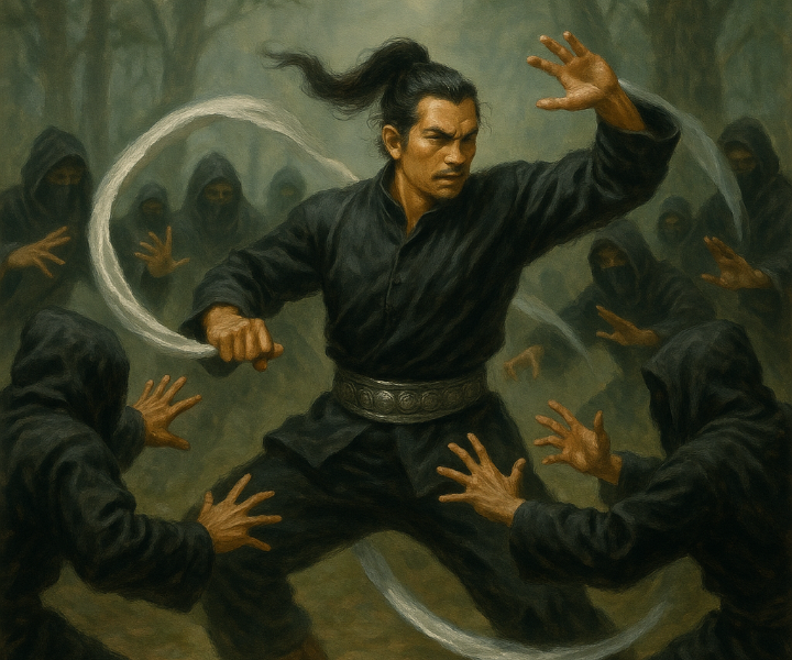 Ilustrasi cerita silat Palagan Lawu Wilis saat Wisa Prabawa Dikepung pesilat bayangan di Gunung Wilis saat bulan Suro.