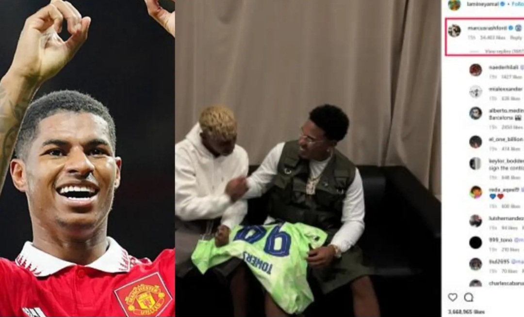 Rashford beri komentar ke unggahan Lamine Yamal.