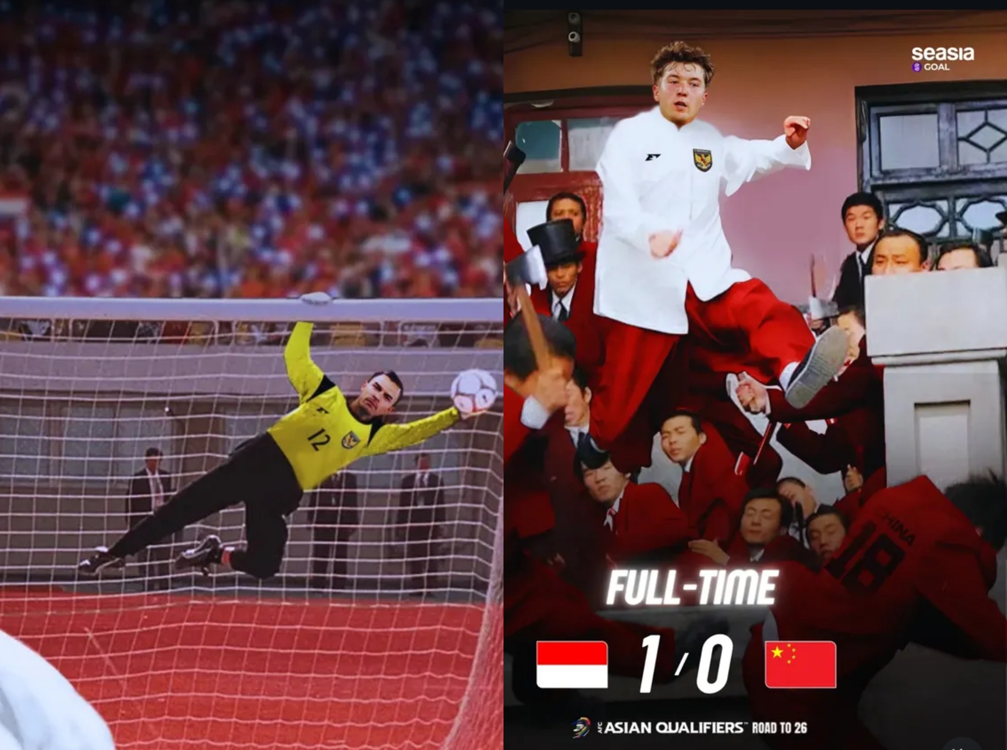 Parodi atas hasil pertandingan Indonesia va China di Kualifikasi Piala Dunia 2026.