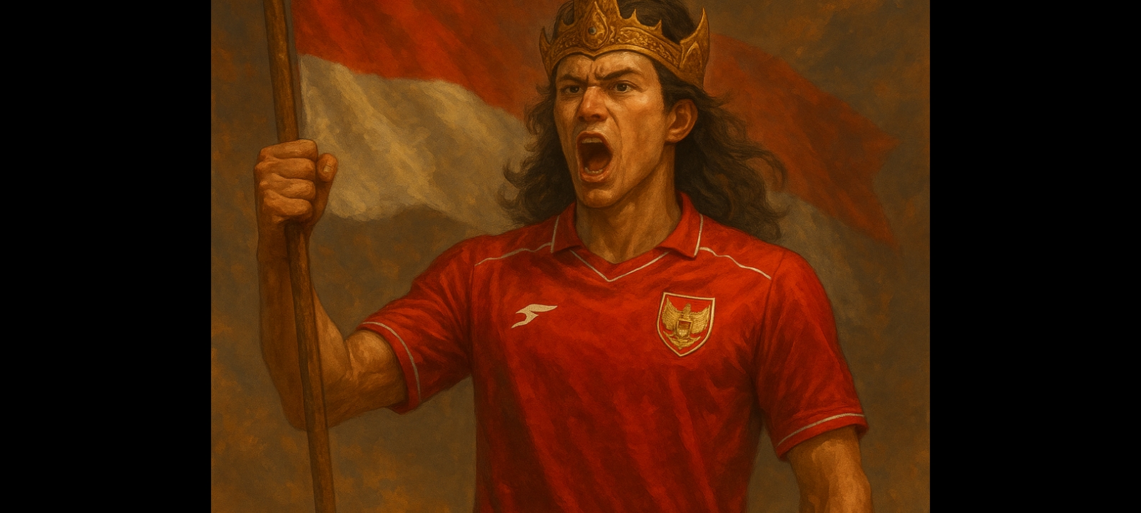 Ilustrasi tokoh wayang Yudhistira mengenakan jersey Timnas Indonesia.