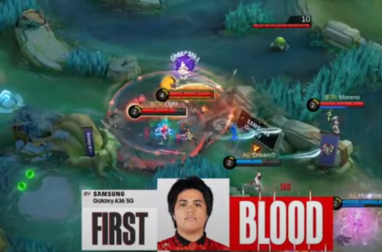 Momen saat Rinee tumbang pertama kali di game pertama babak playoff MPL ID Season 15 antara Alter Ego vs BTR, Rabu 11 Juni 2025.