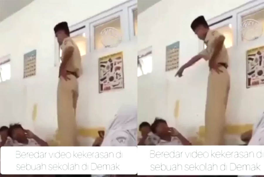 Dugaan penganiayaan oknum guru SMP di Demak kepada salah satu siswa. Rekaman video aksi itu viral di media sosial atau medsos.