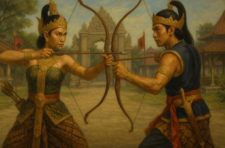 Ilustrasi wayang Arjuna dan Srikandi.