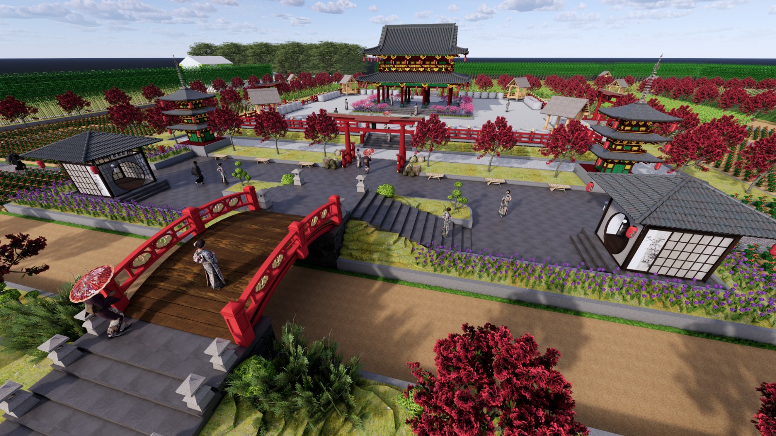 Tampilan desain 3D pembangunan Kampung Jepang di Kelurahan Banjarejo, Taman, Kota Madiun. FOTO: REPRO DPUPR