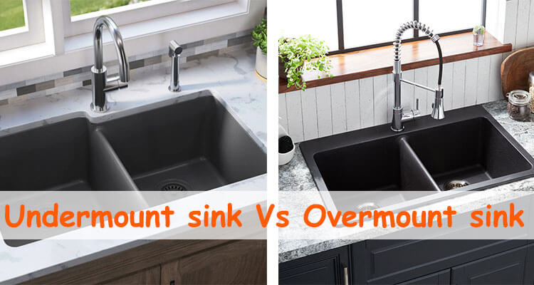 Ilustrasi perbandingan kitchen sink undermount dan overmount.
