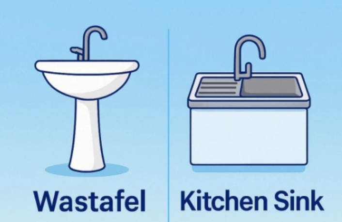 Ilustrasi perbedaan kitchen sink dan wastafel.
